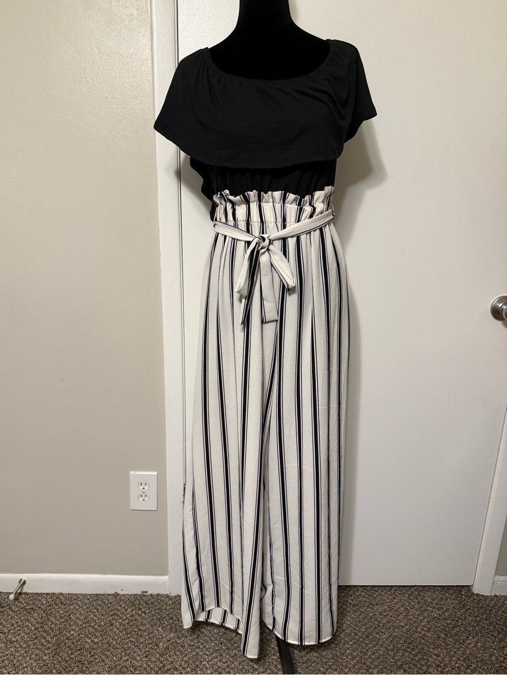 Navy Blue & White Striped Wide-Leg Jumpsuit NWT XL
